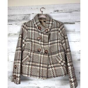 Miss Me Collection Women’s L Tan Vintage Plaid Wool Blend Button-Up Jacket Coat